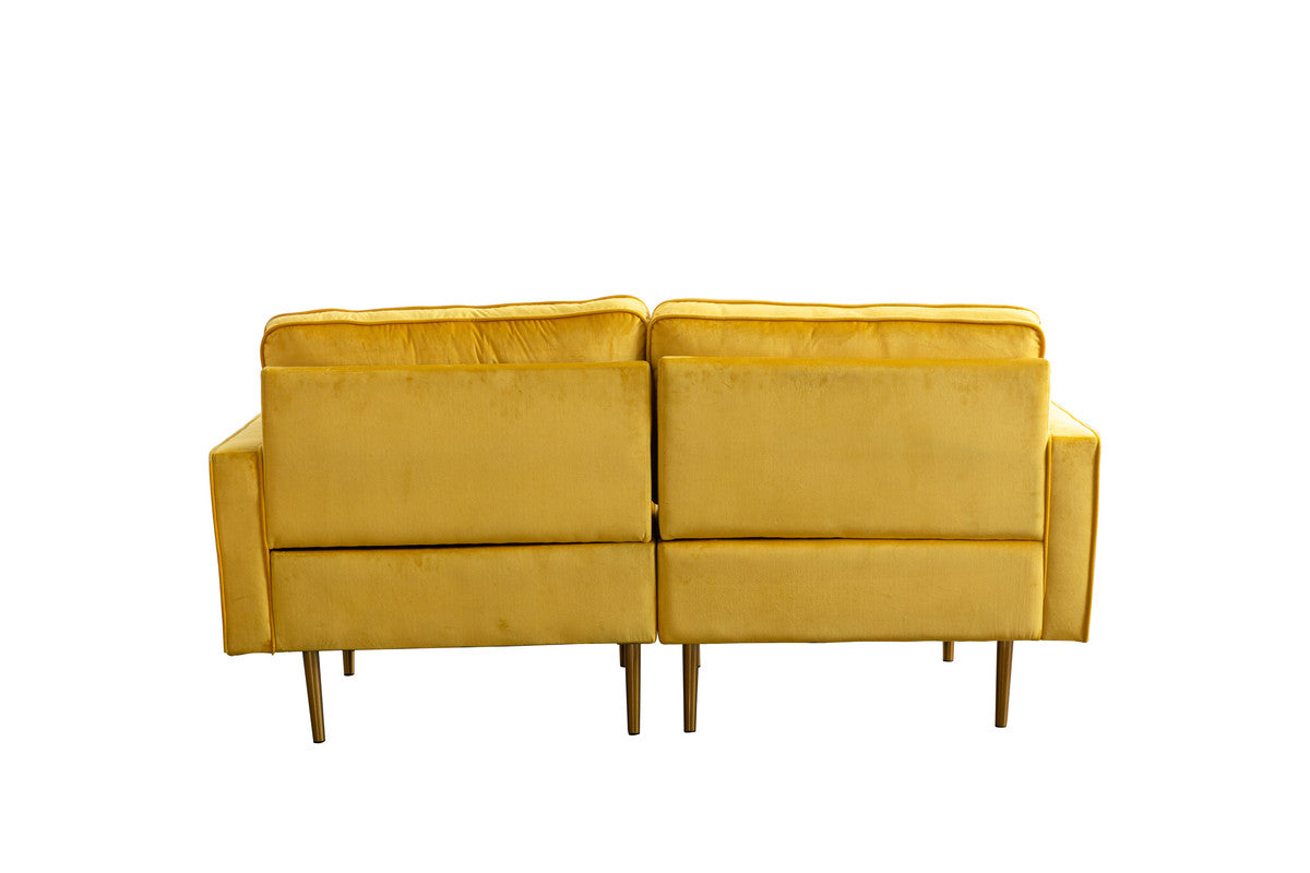 Lilola Home Theo Yellow Velvet Loveseat with Pillows