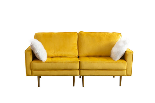 Lilola Home Theo Yellow Velvet Loveseat with Pillows