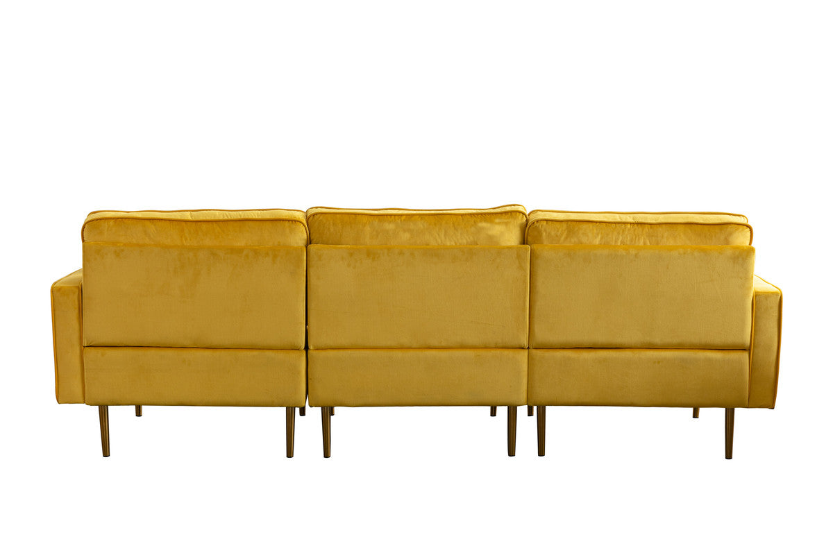 Lilola Home Theo Yellow Velvet Sofa with Pillows