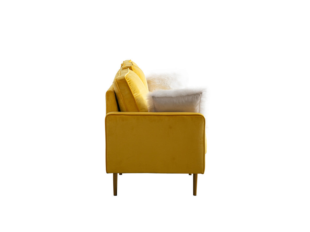 Lilola Home Theo Yellow Velvet Sofa Loveseat Living Room Set with Pillows