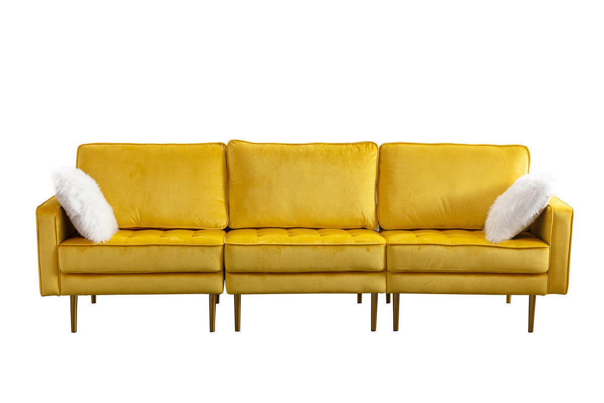 Lilola Home Theo Yellow Velvet Sofa Loveseat Chair Living Room Set with Pillows