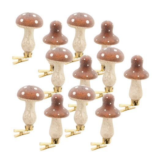 Mushroom Clip Ornament (Set Of 12) 3.75"H, 4"H Glass