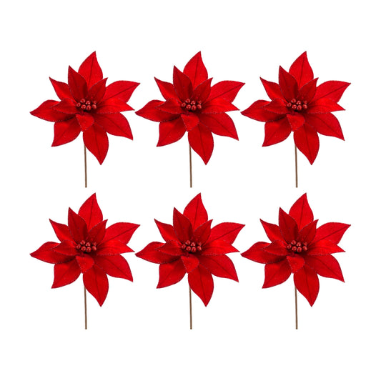 Poinsettia Stem (Set Of 6) 23.5"H Polyester, Red