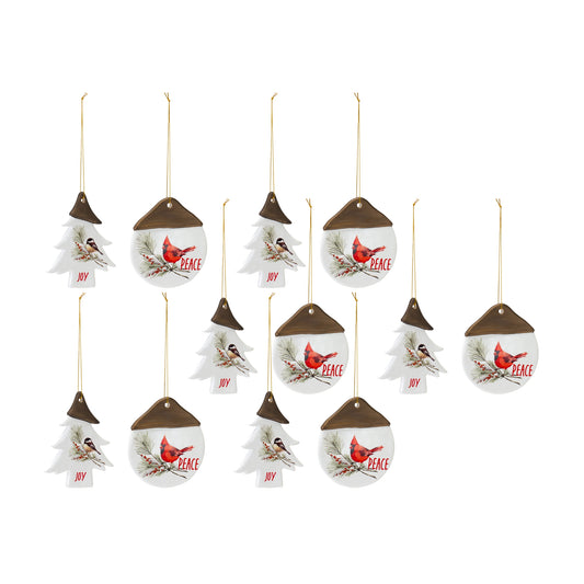 Chickadee Joy And Peace Tree Ornament (Set Of 12) 4.75"H Clay