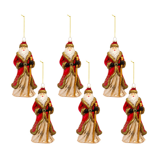 Santa Ornament (Set Of 6) 8"H Glass