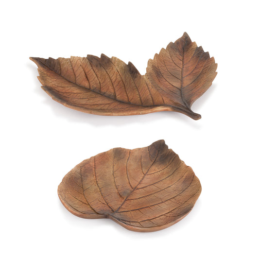 Leaf Plates (Set Of 2) 8"L x 8.75"W, 10"L x 12"H Resin