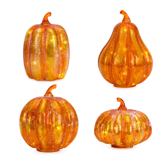 Led Pumpkin (Set Of 4) 6.25"H, 7.75"H, 7.75"H, 9.25"H Glass 6 Hr Timer