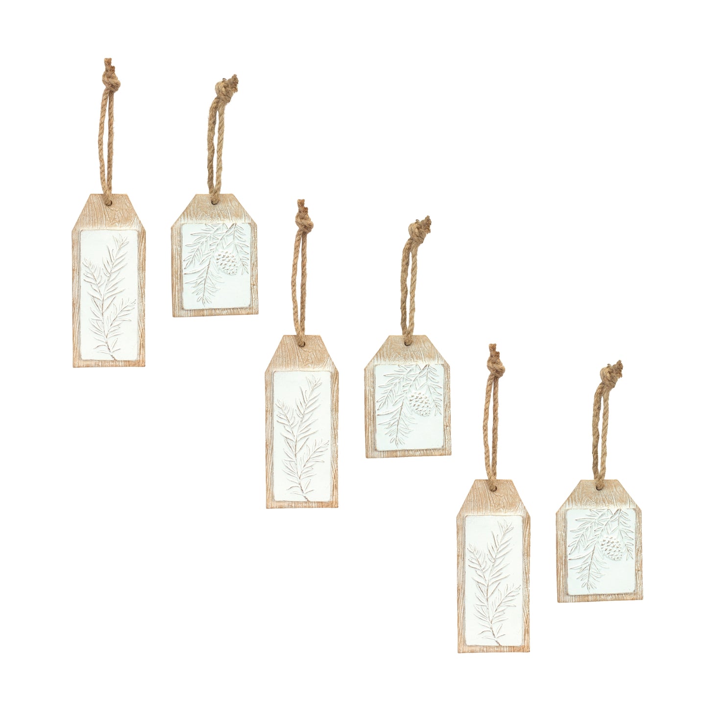 Pine Branch Tag (Set Of 6) 3.35"L x 5.25"H, 2.75"L x 6.75"H Resin
