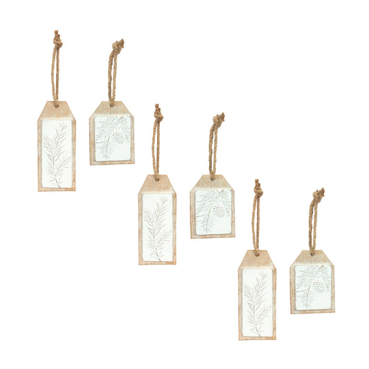 Pine Branch Tag (Set Of 6) 3.35"L x 5.25"H, 2.75"L x 6.75"H Resin