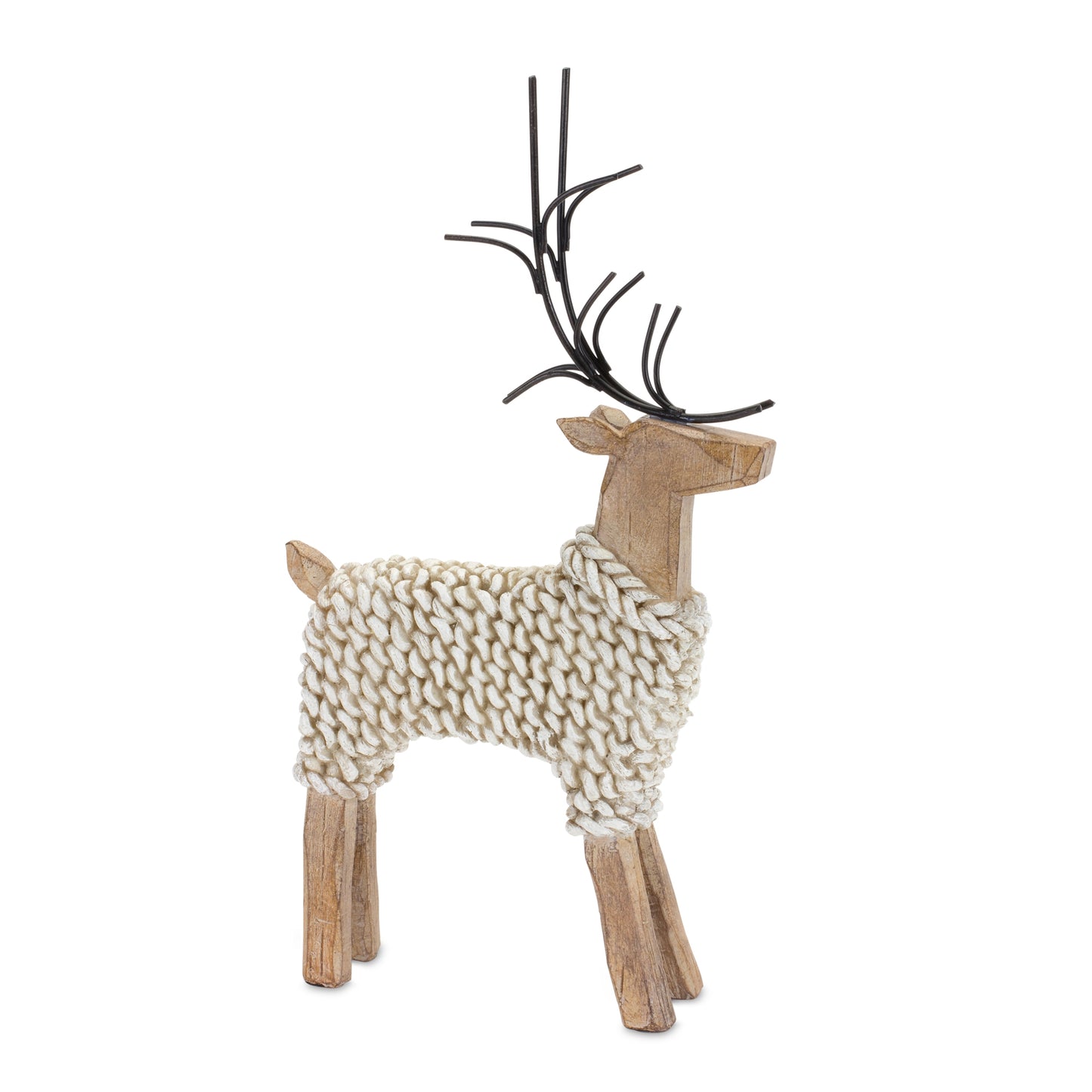 Deer W/Sweater (Set Of 2) 10.75"H, 12"H Resin/Metal, Beige, Brown