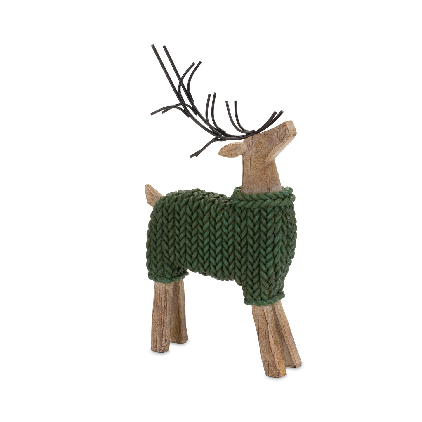 Deer W/Sweater (Set Of 2) 10.75"H, 12"H Resin/Metal, Green, Brown