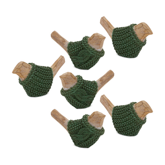 Bird W/Sweater (Set Of 6) 5.25"L x 3.25"H Resin, Green, Brown