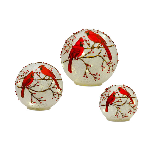 Led Cardinal Globe (Set Of 3) 4.5"D, 6"D, 7"D Glass 3 Aaa Batteries Not Included