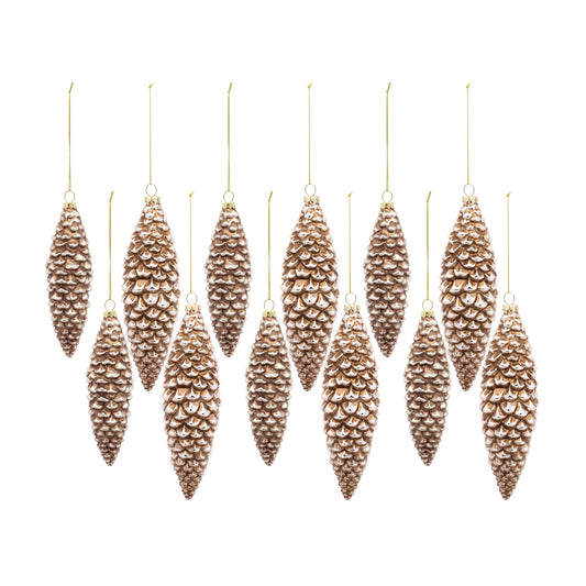 Pine Cone Ornament (Set Of 12) 6.25"H, 7.25"H Glass, White, Brown