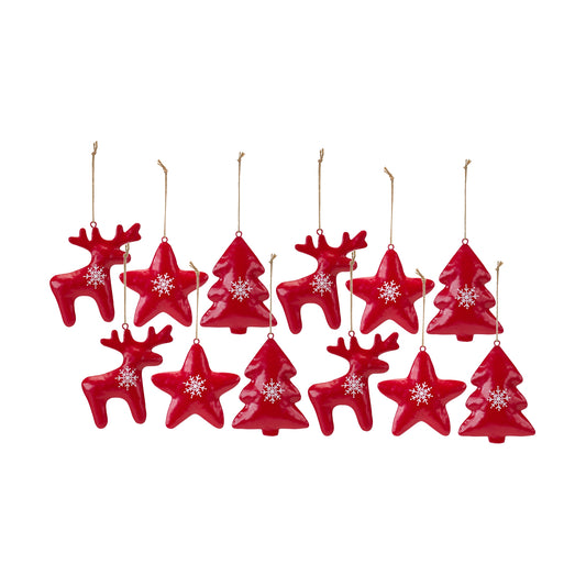 Tree/Star/Deer Ornament (Set Of 12) 5.25"H, 6"H, 6"H Iron