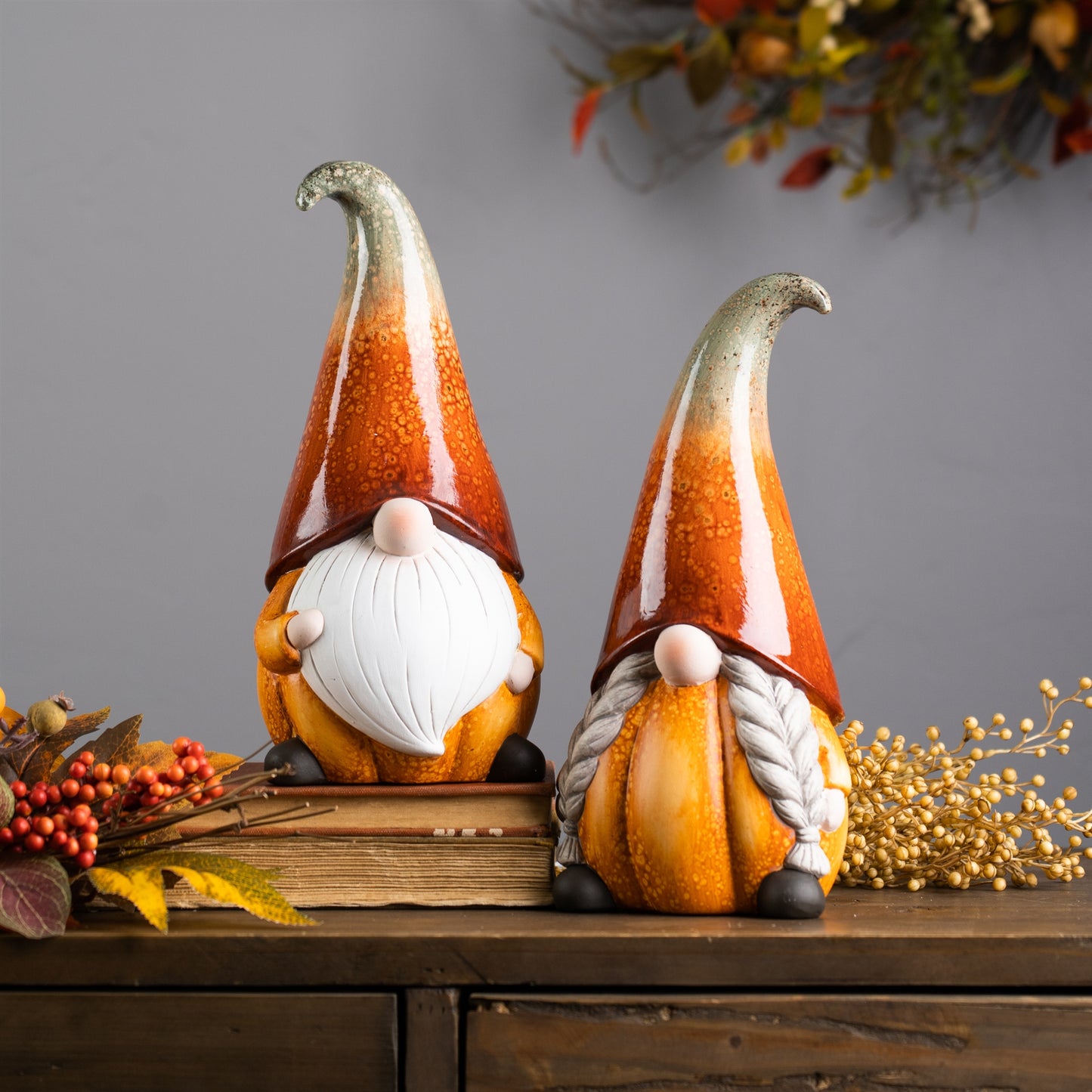 Pumpkin Gnome (Set Of 2) 11.5"H Terra Cotta