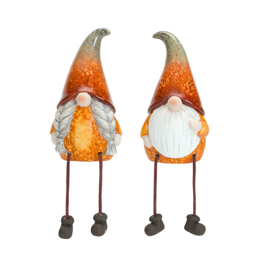 Pumpkin Gnome W/Dangle Legs (Set Of 2) 8"H Terra Cotta