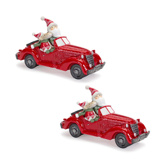 Santa And Moose In Car (Set Of 2) 8.75"L x 5"H Resin