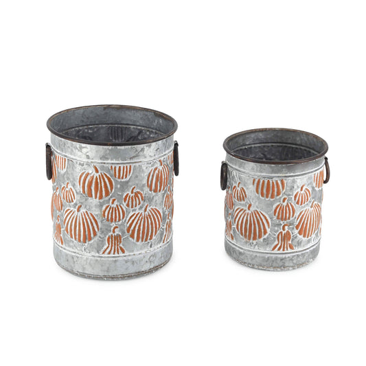 Pot W/Pumpkin Pattern (Set Of 2) 9.5"D x 11"H, 11.25"D x 12"H Iron
