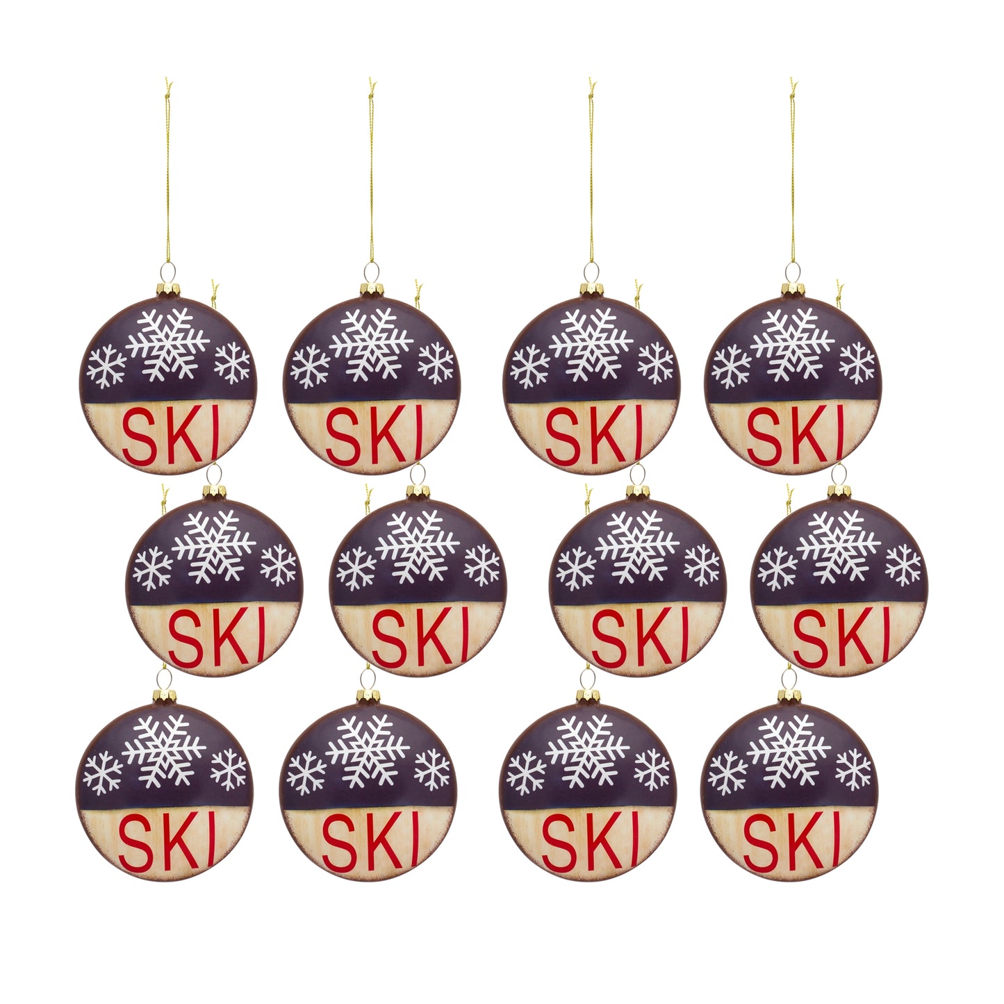 Ski Disc Ornament (Set Of 12) 5"H Glass