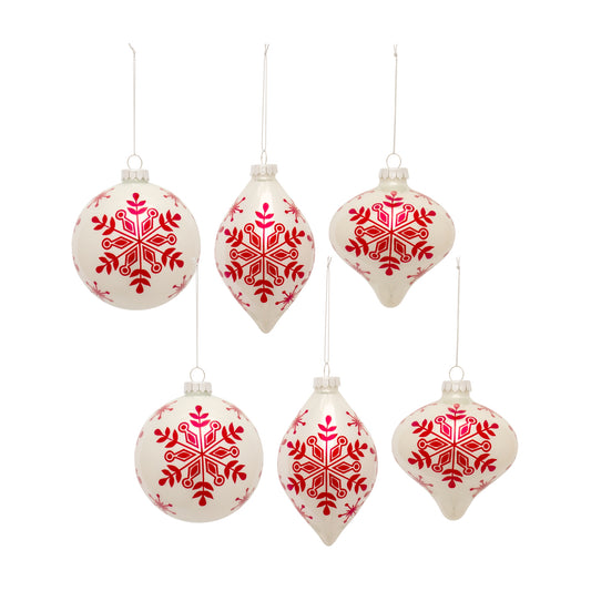 Ornament (Set Of 6) 4.75"H, 4.75"H, 6"H Glass, Snowflake Pattern