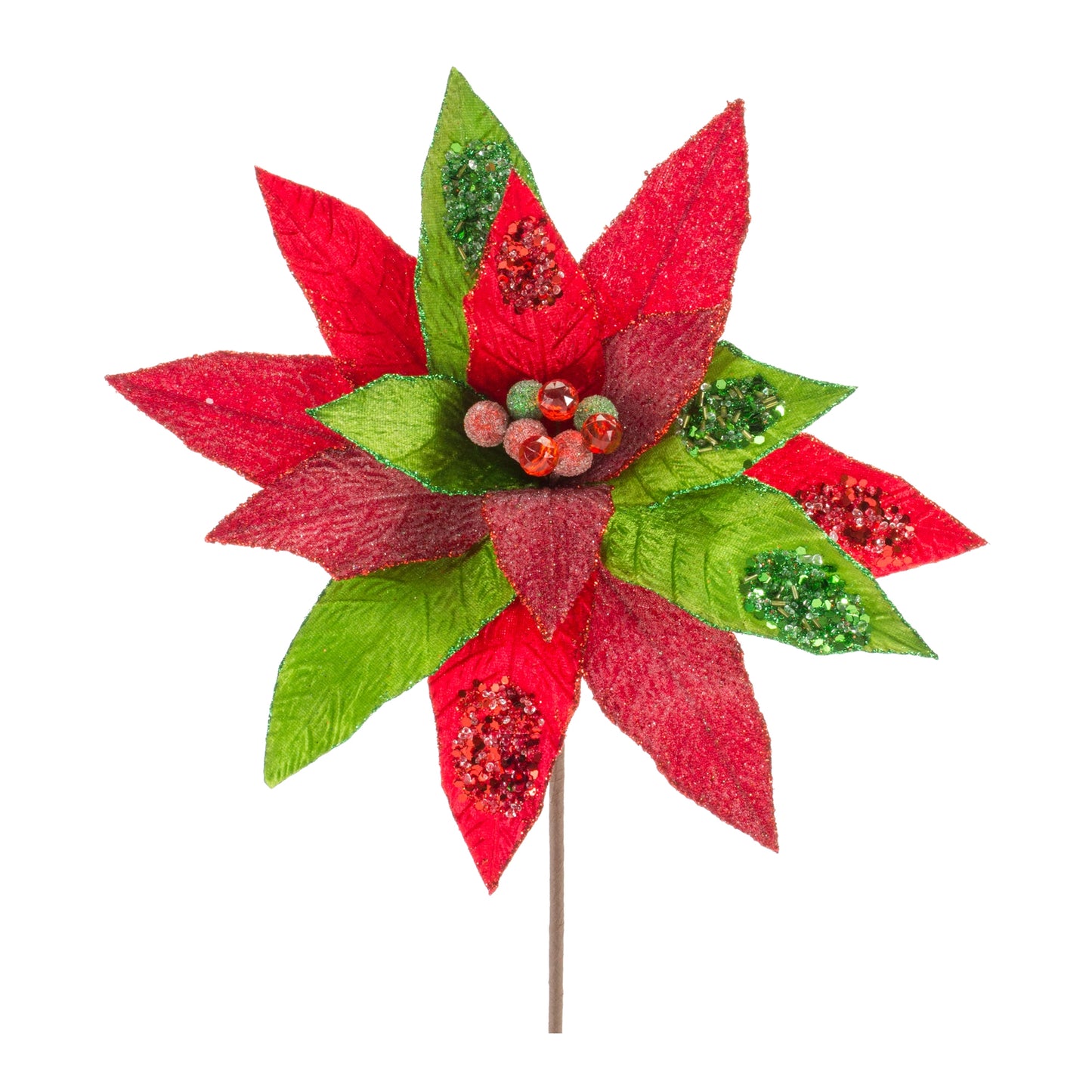 Poinsettia Stem (Set Of 6) 23.5"H Polyester, Red, Green
