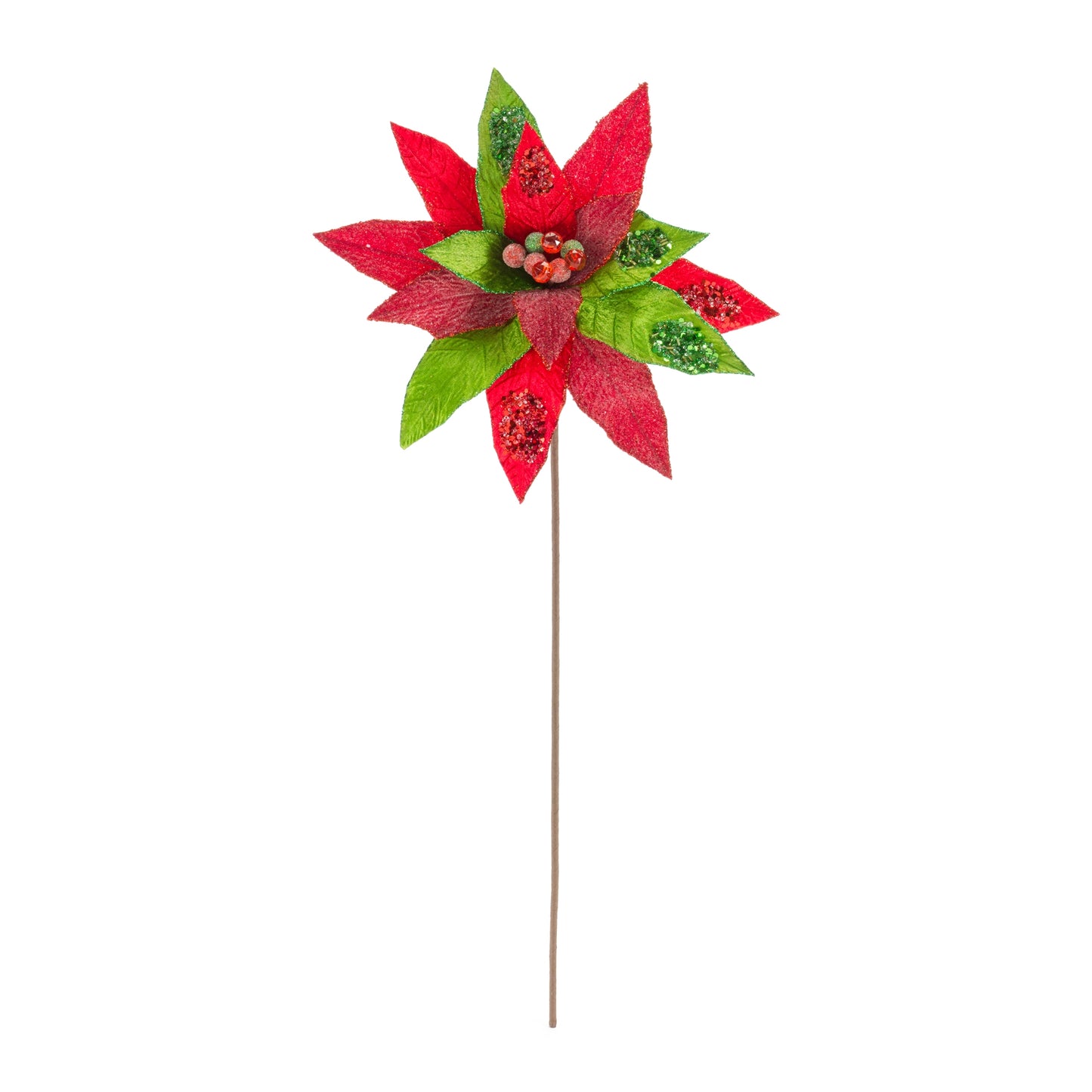 Poinsettia Stem (Set Of 6) 23.5"H Polyester, Red, Green