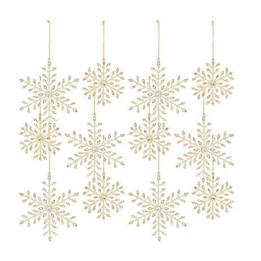 Snowflake Ornament (Set Of 12) 5"H, 7"H Iron/Glass Bead, Gold