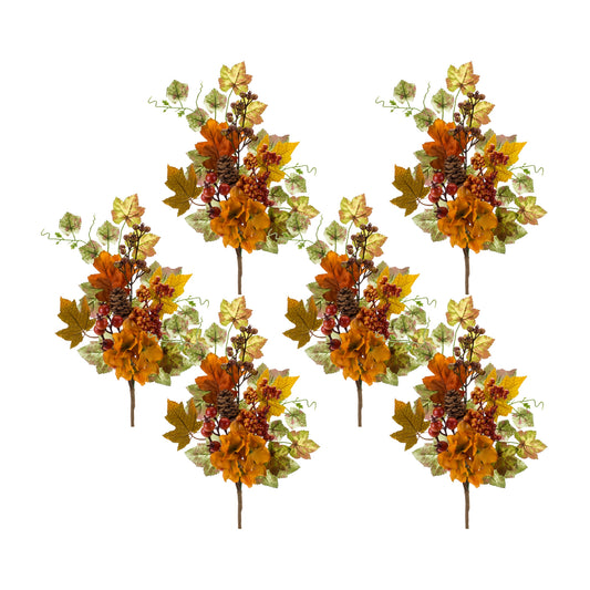 Fall Leaf And Hydrangea Spray (Set Of 6) 20.25"H Polyester