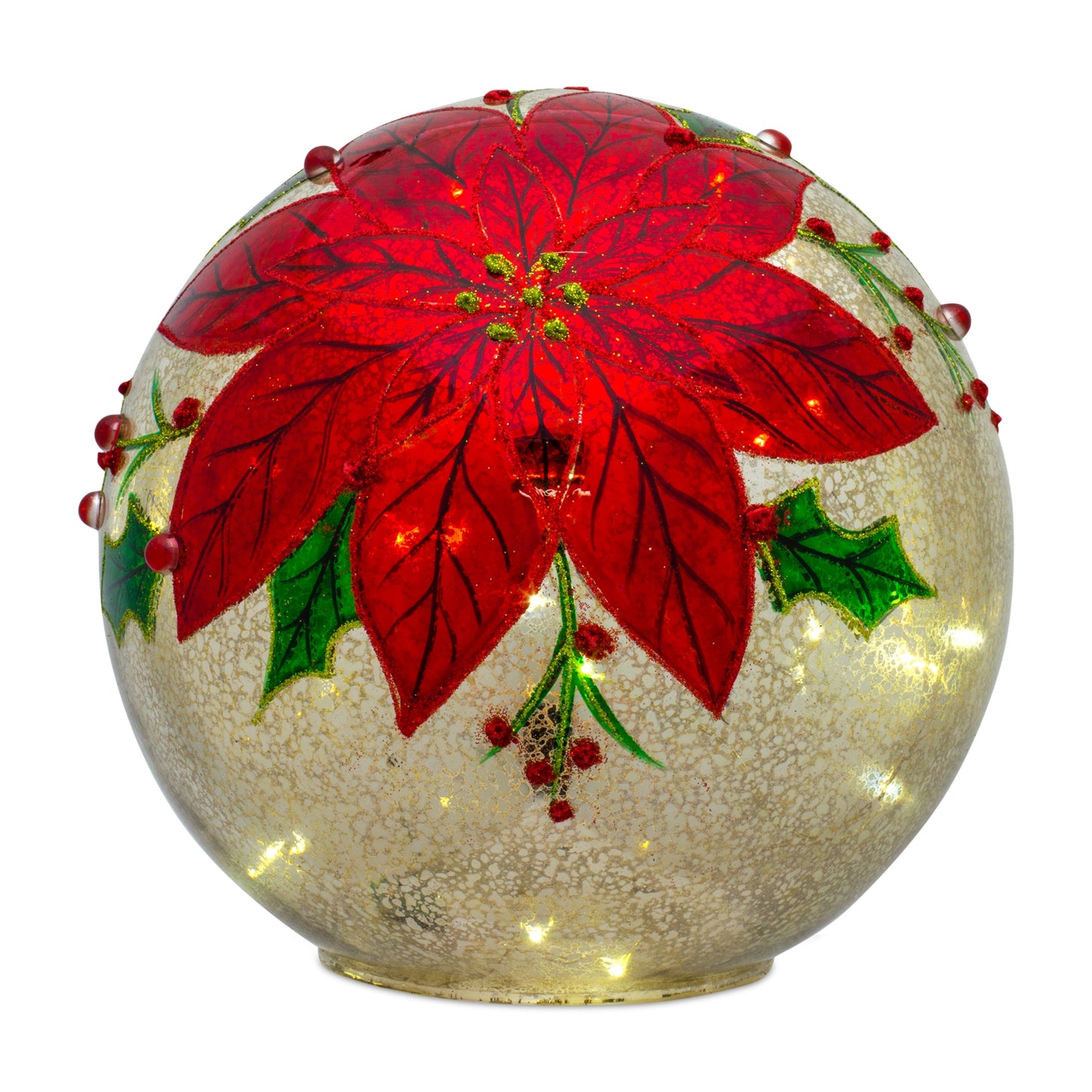 Led Poinsettia Orb (Set Of 3) 5"D, 6"D, 7"D Glass 3 Aaa Batteries Not Included