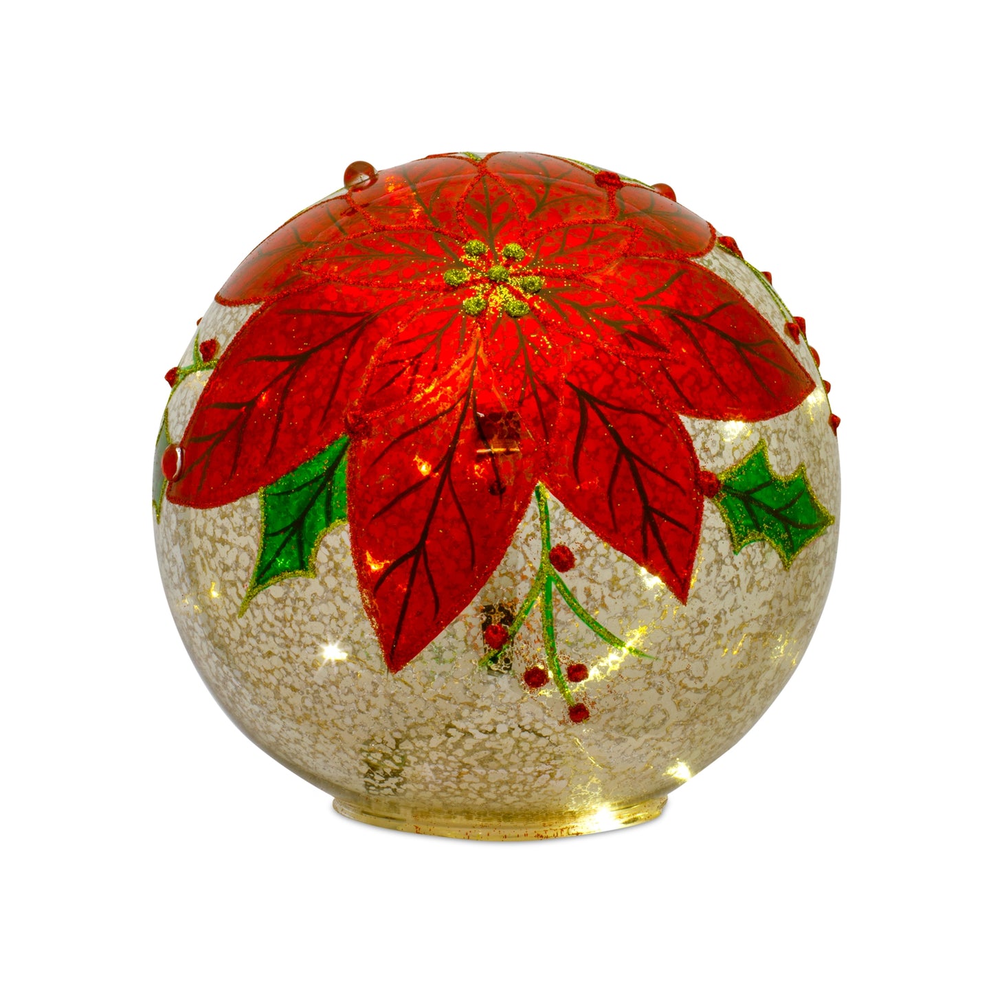 Led Poinsettia Orb (Set Of 3) 5"D, 6"D, 7"D Glass 3 Aaa Batteries Not Included