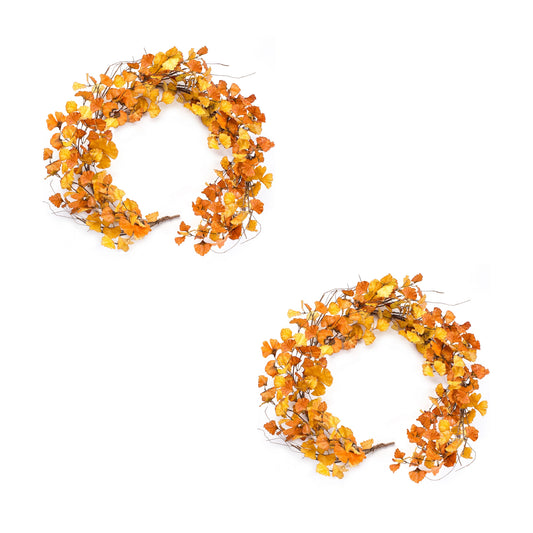 Fall Gingko Leaf Garland (Set Of 2) 5'L Fabric