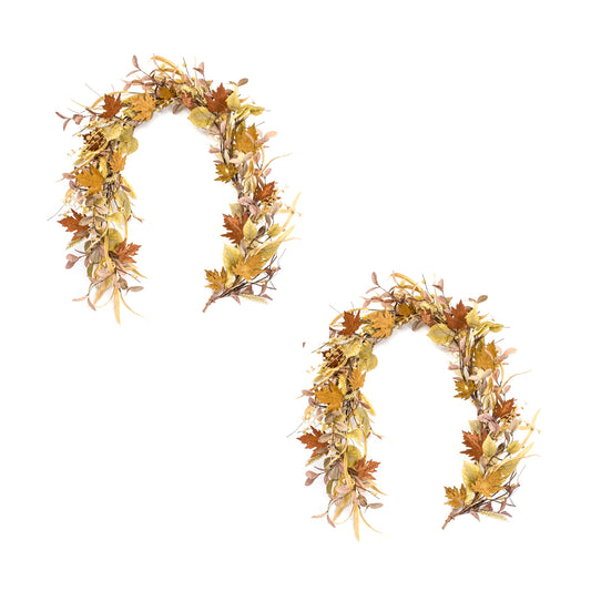 Fall Leaf And Mini Pumpkin Garland (Set Of 2) 5'L Eva/Plastic