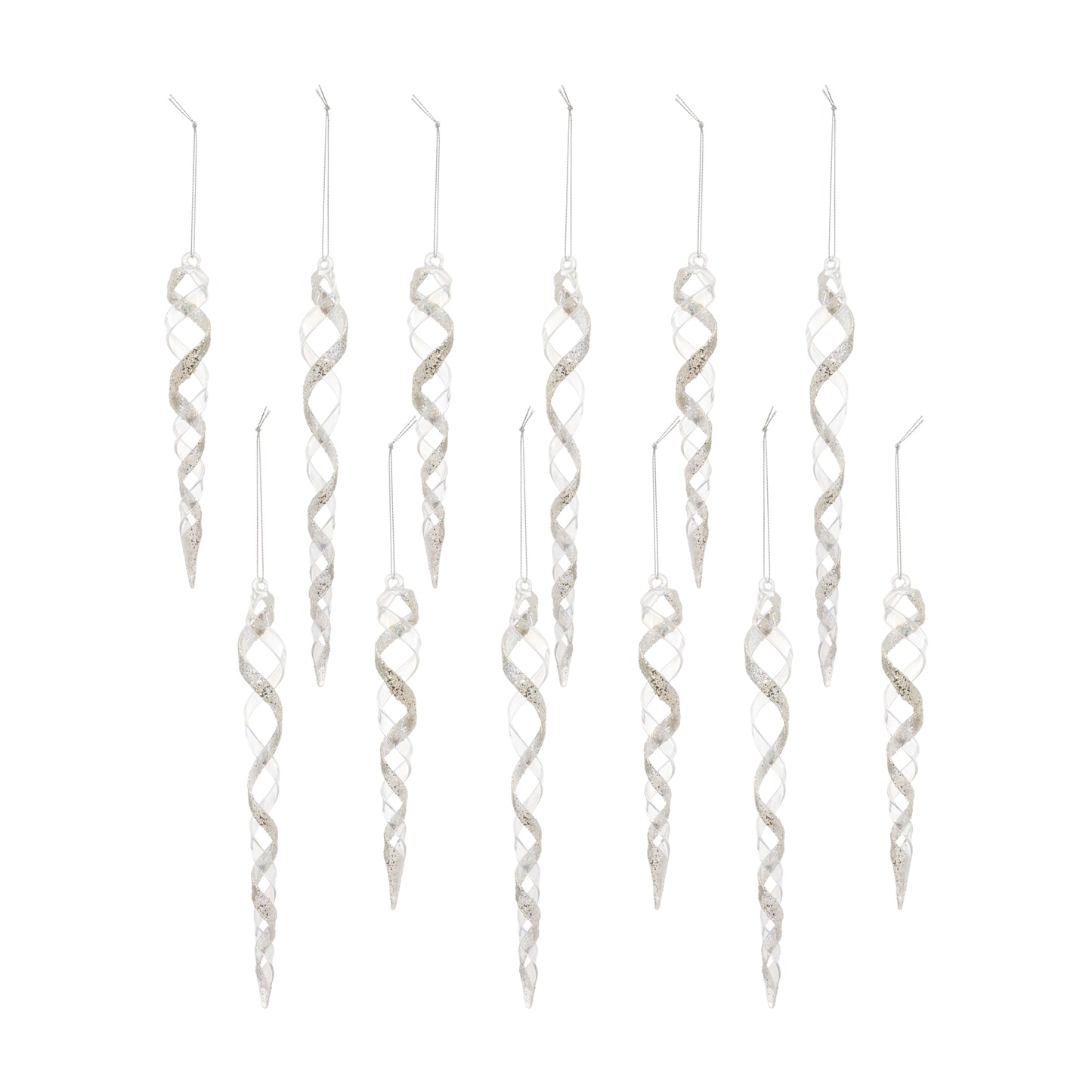Icicle Ornament (Set Of 12) 7.5"H, 9.75"H Glass