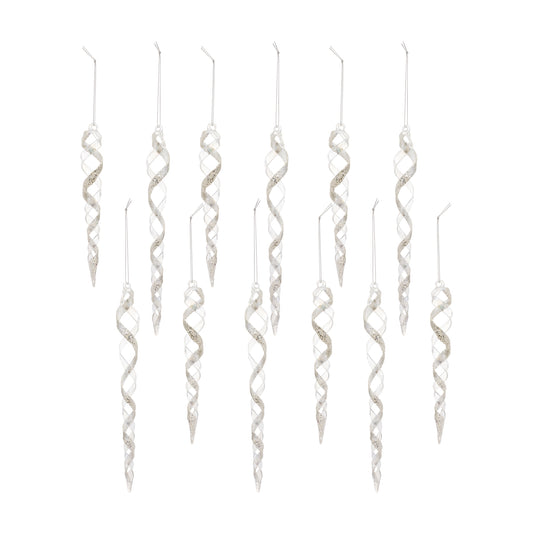 Icicle Ornament (Set Of 12) 7.5"H, 9.75"H Glass