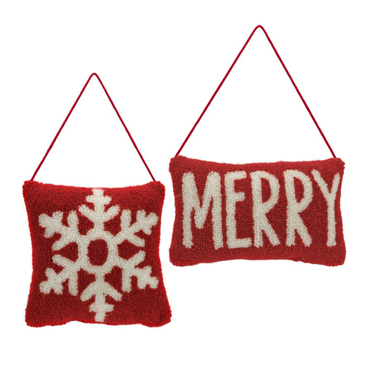 Mini Pillow Ornament (Set Of 2) 7.5"Sq, 9.25"L x 5.75"H Polyester