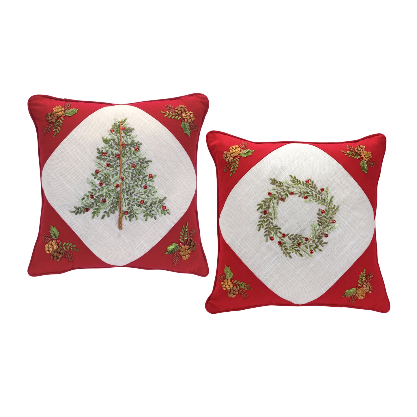 Tree And Wreath Pillow (Set Of 2) 16.75"Sq Polyester