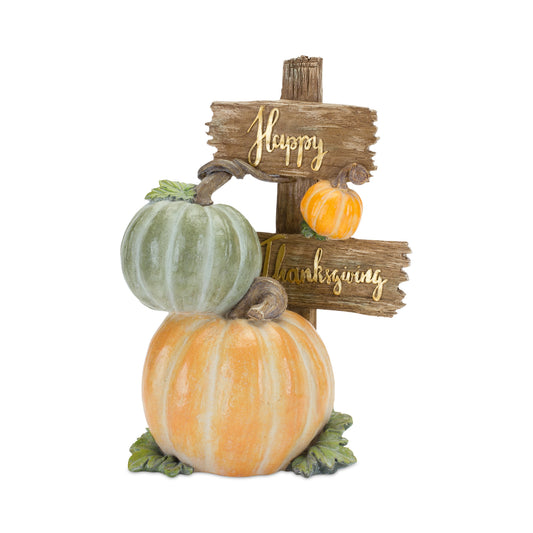 Happy Thanksgiving Sign W/Pumpkins 12.75"H Resin