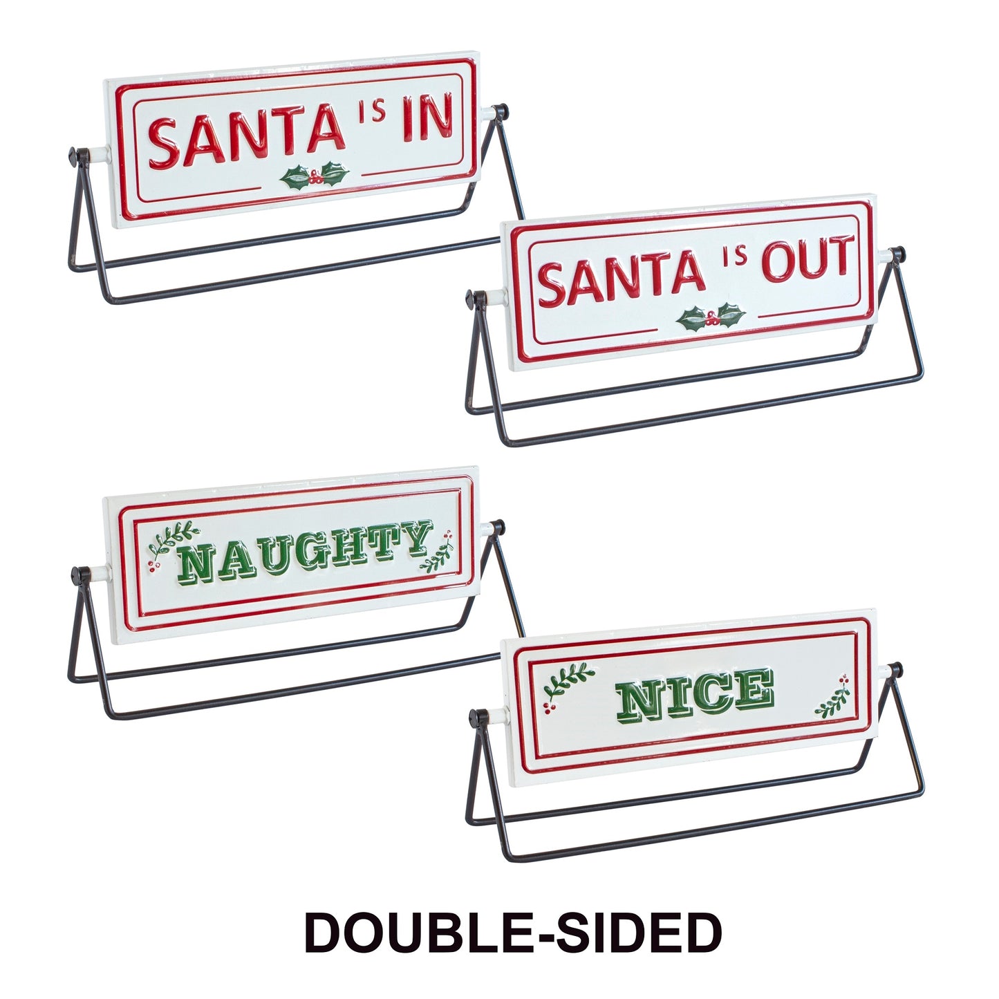 Reversable Santa Sign (Set Of 2) 12.75"L x 4.75"H Iron