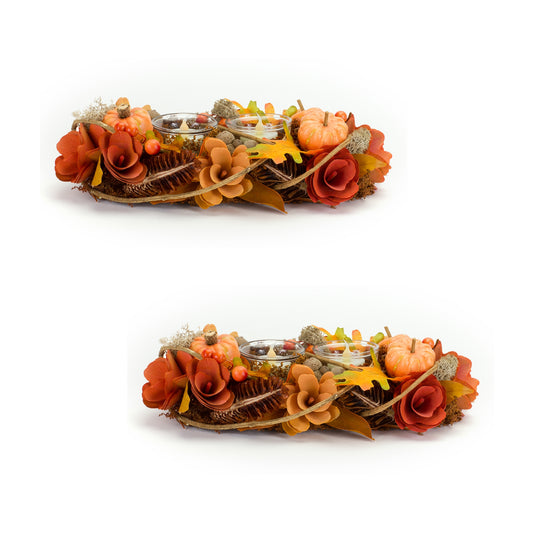 Pumpkin Cone Candle Holder (Set Of 2) 12.25"L x 7.25"W x 3.25"H Polyester