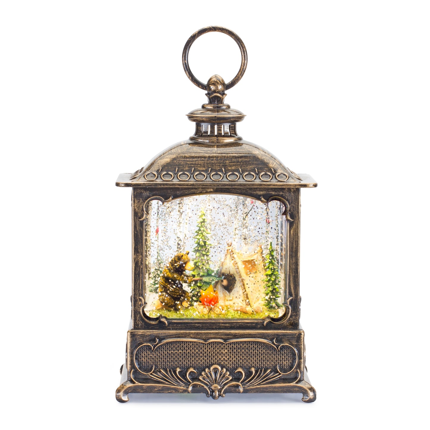 Snow Globe W/Bear Camp Fire 10"H Plastic 6 Hr Timer Included