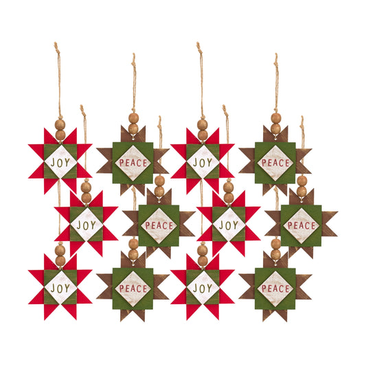 Joy And Peace Star Ornament (Set Of 12) 5.5"H Mdf