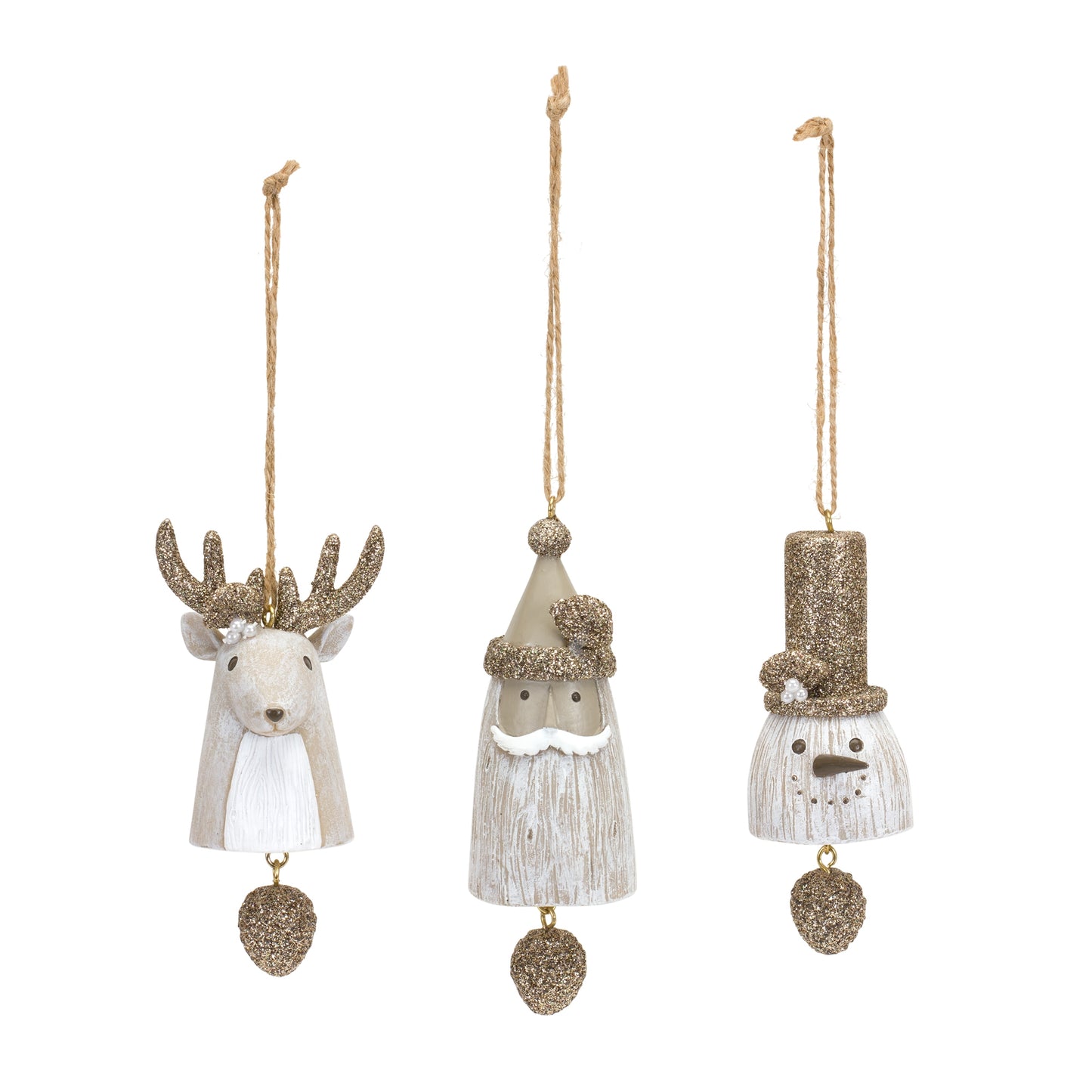 Santa/Snowman/Deer Bell Ornament (Set Of 6) 4.25"H, 4.25"H, 5"H Resin