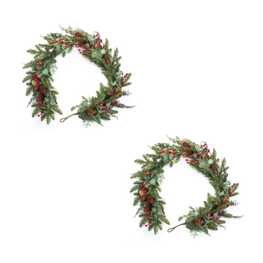 Pine/Eucalyptus/Cone Garland (Set Of 2) 6'L Plastic/Fabric