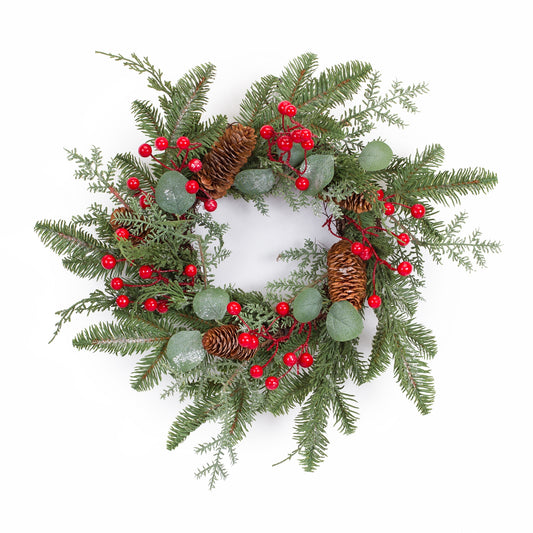 Pine/Eucalyptus/Cone Wreath 20"D Plastic/Fabric