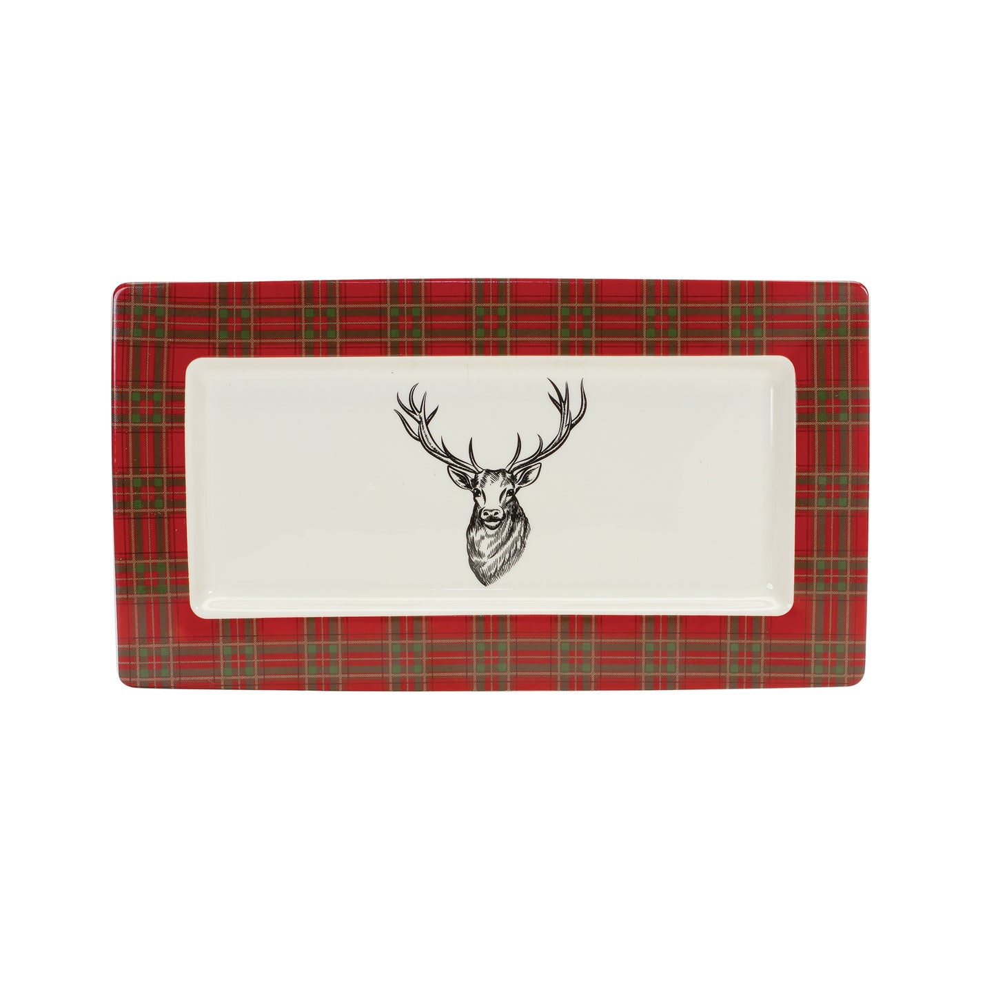 Plaid And Deer Platter (Set Of 2) 13.25"L x 7.5"W x .75"H Ceramic