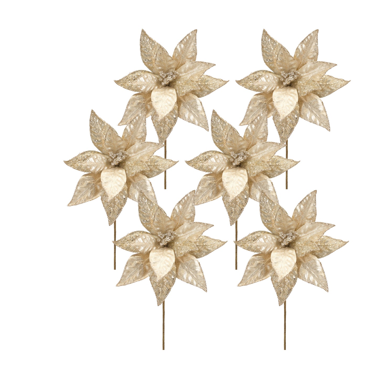Poinsettia Stem (Set Of 6) 23"H Polyester, White, Tan