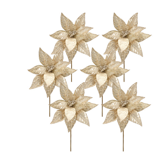 Poinsettia Stem (Set Of 6) 23"H Polyester, White, Tan