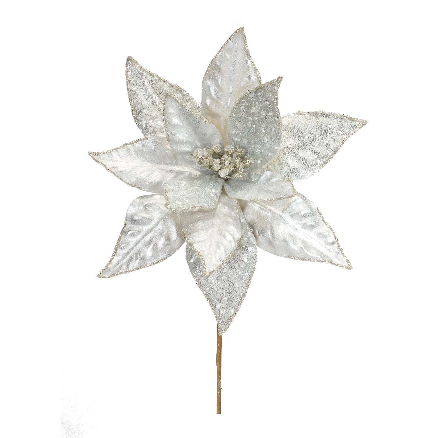Poinsettia Stem (Set Of 6) 23"H Polyester, Beige, Silver