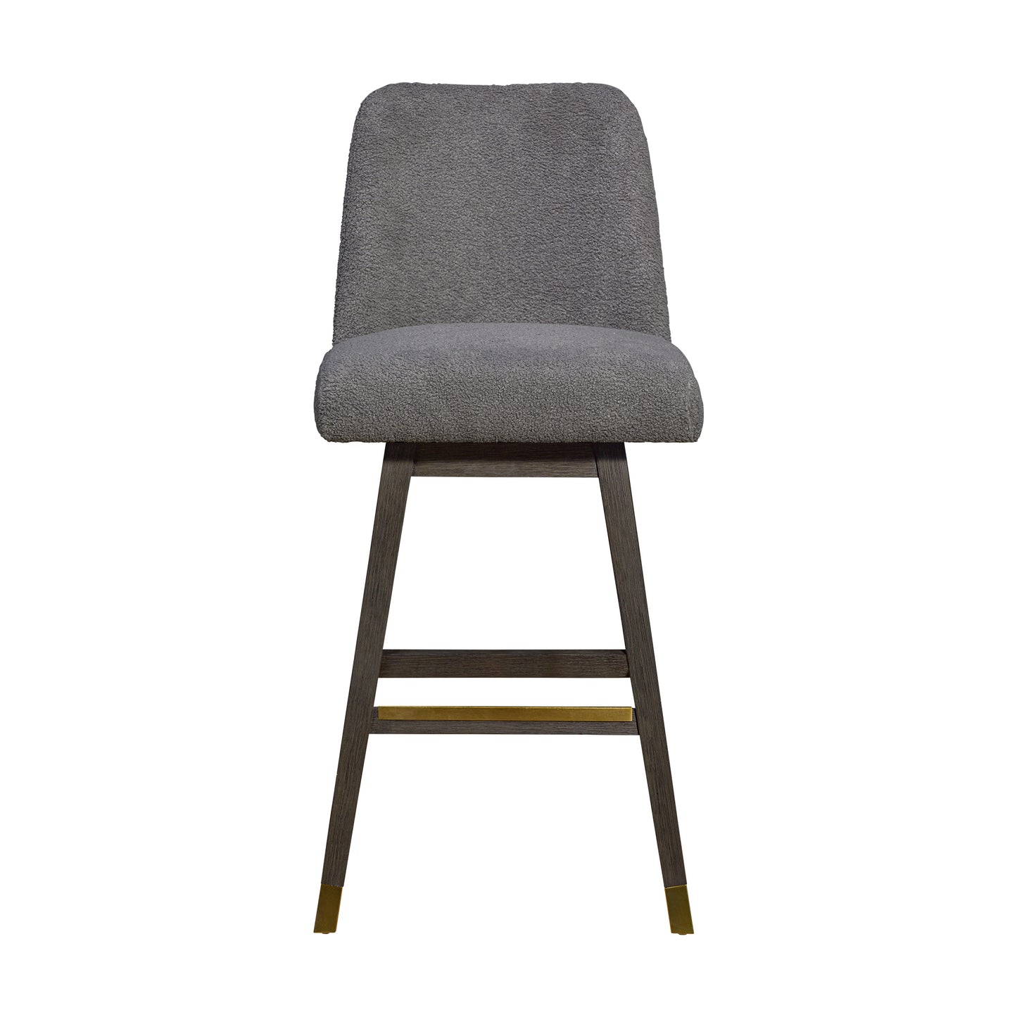 Amalie Swivel Bar Stool in Grey Oak Wood Finish with Grey Boucle Fabric